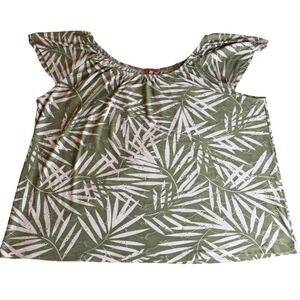 Iyla Blouse Tropical Palm Eyelet Flutter Sleeve Earthcore Naturecore Plus 2X